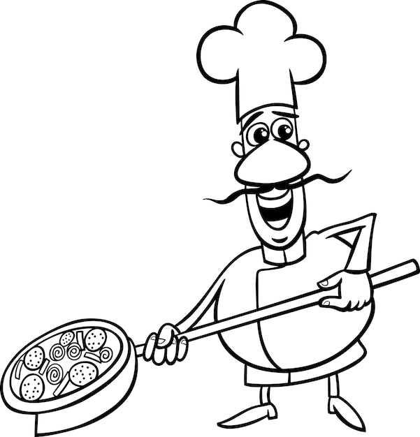 Download Italian cook cartoon coloring page | Premium Vector