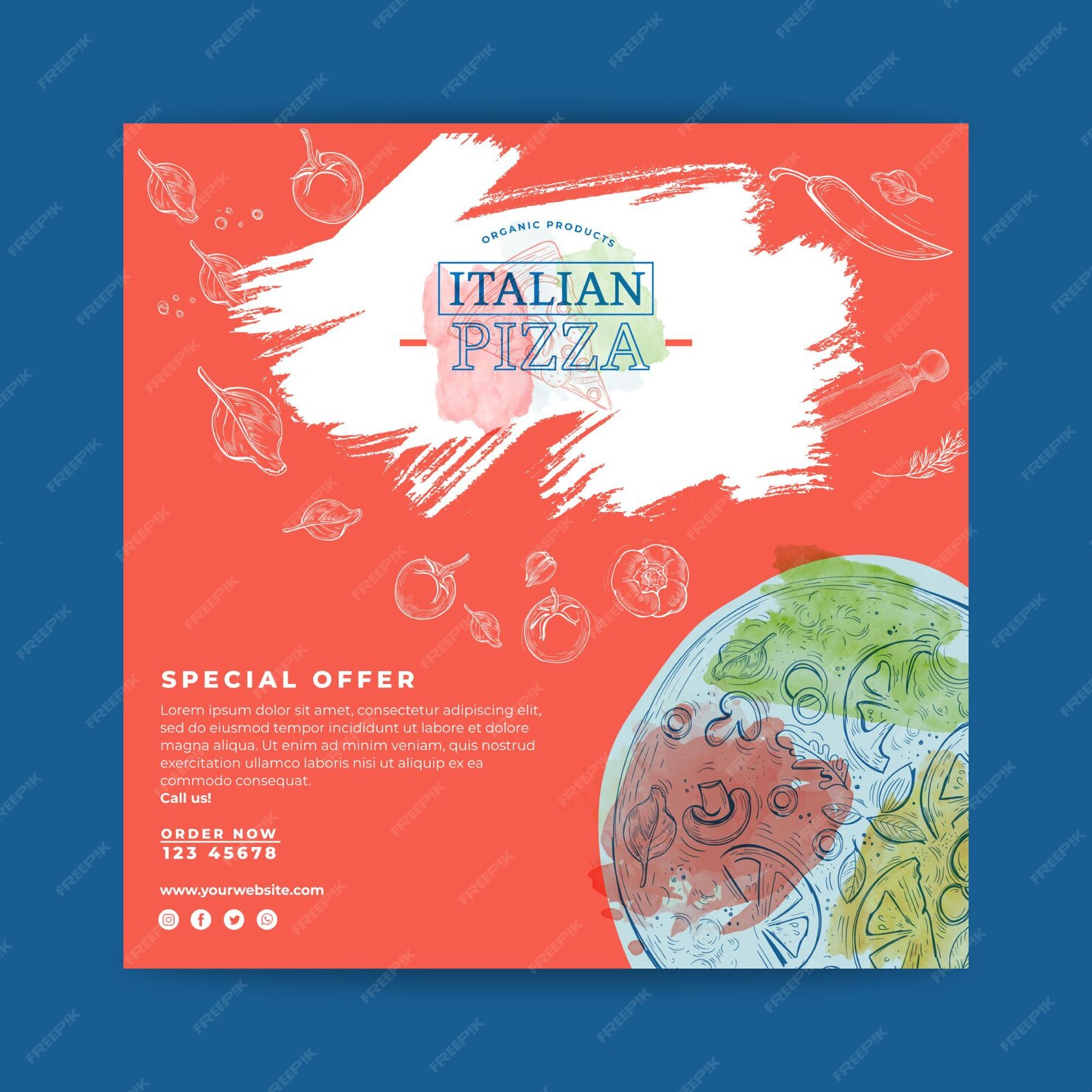 Premium Vector | Italian food flyer square