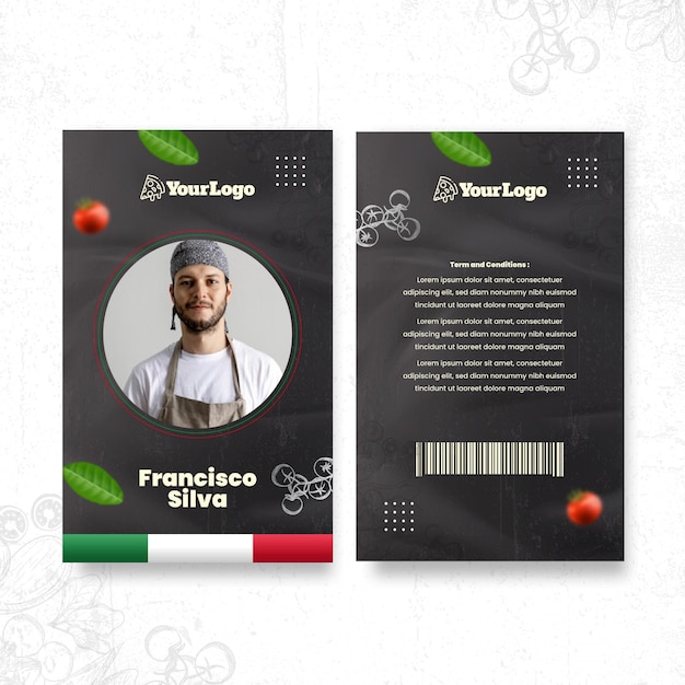 Free Vector | Italian food id card template