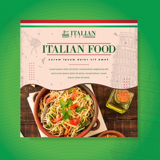 Free Vector | Italian food square flyer template