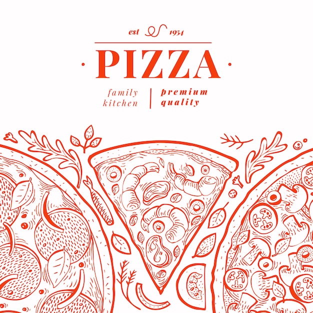 イタリアのピザバナーテンプレート 手描きのヴィンテージのイラスト プレミアムベクター
