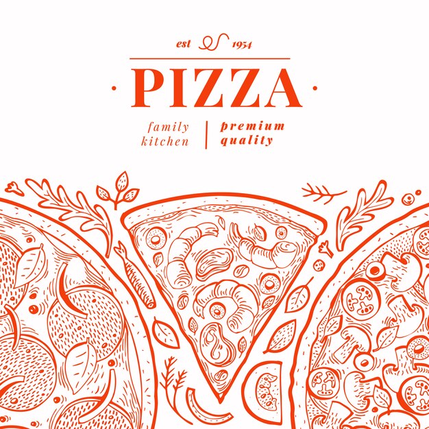 イタリアのピザバナーテンプレート 手描きのヴィンテージのイラスト プレミアムベクター
