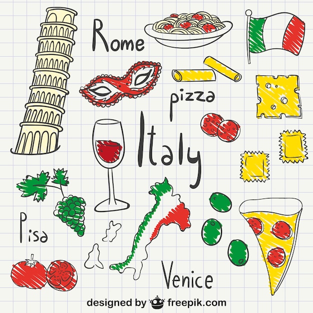 Italy drawings pack Free Vector