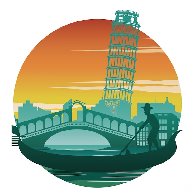 Italy famous landmark and symbol | Premium Vector