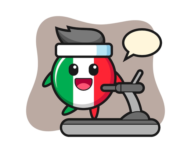 トレッドミル かわいいスタイル ステッカー ロゴ要素の上を歩くイタリアの旗バッジの漫画のキャラクター プレミアムベクター