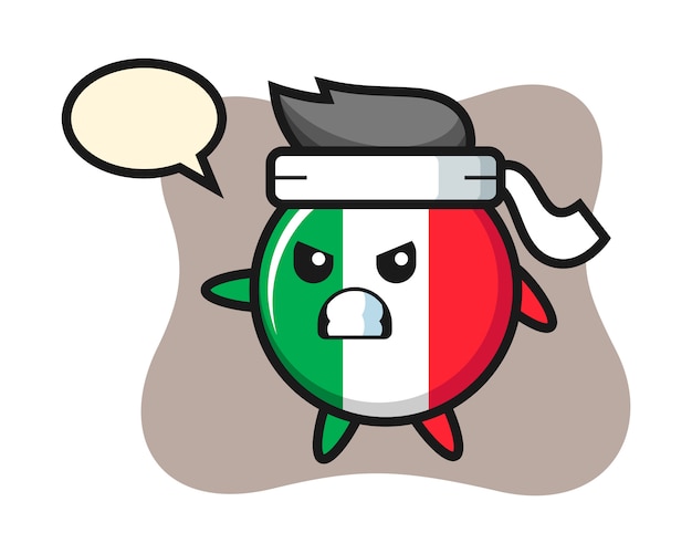 空手戦闘機 かわいいスタイル ステッカー ロゴの要素としてイタリアの旗バッジ漫画イラスト プレミアムベクター