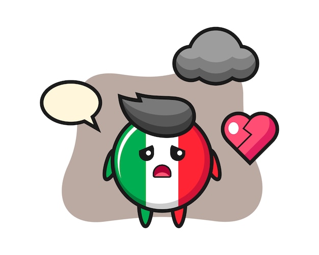 イタリアの旗バッジ漫画イラストは失恋 かわいいスタイル ステッカー ロゴの要素 プレミアムベクター