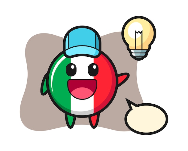イタリア国旗バッジキャラクター漫画のアイデア かわいいスタイル ステッカー ロゴの要素を取得 プレミアムベクター