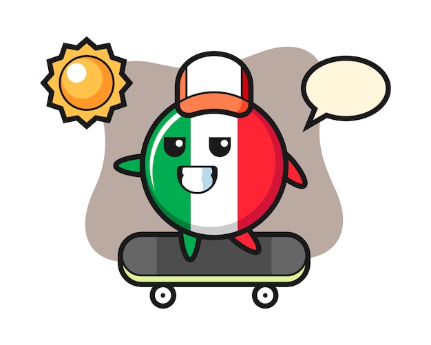 イタリア国旗バッジキャライラストスケートボード かわいいスタイル ステッカー ロゴ要素 プレミアムベクター