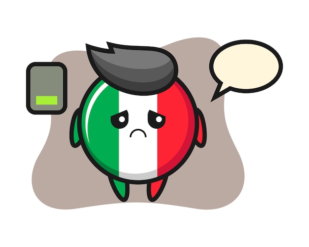 疲れたジェスチャー かわいいスタイル ステッカー ロゴ要素を行うイタリア国旗バッジマスコットキャラクター プレミアムベクター