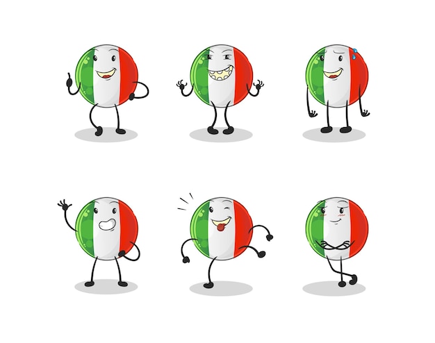 Premium Vector | Italy flag happy set character. cartoon mascot vector