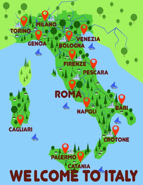 プレミアムベクター イタリア地図国インフォグラフィック