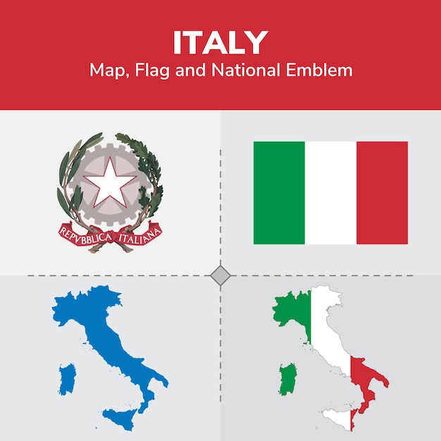 Italy Map Flag And National Emblem Vector Premium Download