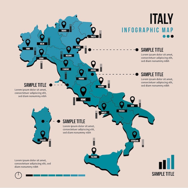 フラットなデザインのイタリア地図インフォグラフィック 無料のベクター