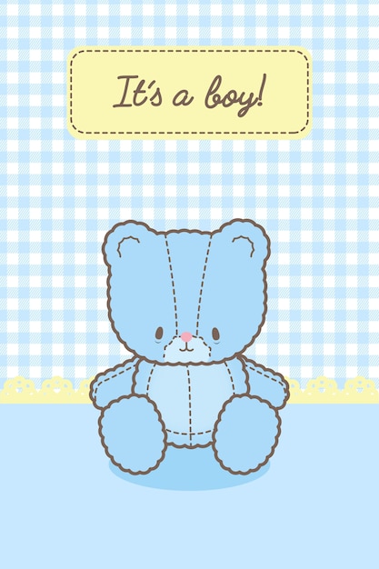 Download Premium Vector | Its a boy baby blue bear card template
