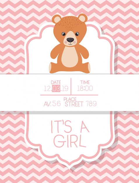 Download Its a boy baby shower card with bear teddy Vector | Free ...