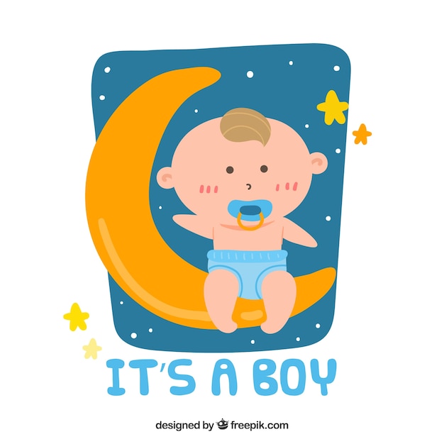 Premium Vector | Its a boy background with baby on moon