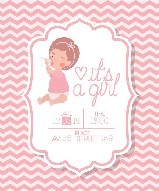 Its a girl baby shower card with little kid Free Vector