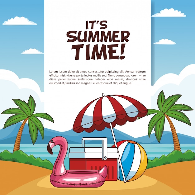 Premium Vector | Its summer time poster with beautiful beach scenery ...