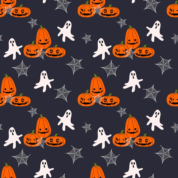 Premium Vector | Jack-o-lantern and ghost seamless pattern.