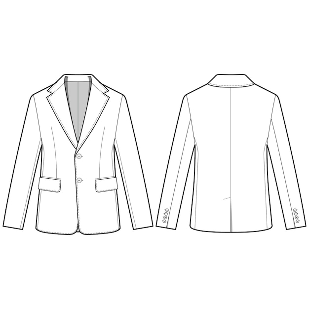  Jacket  outer fashion flat sketch  template Premium Vector