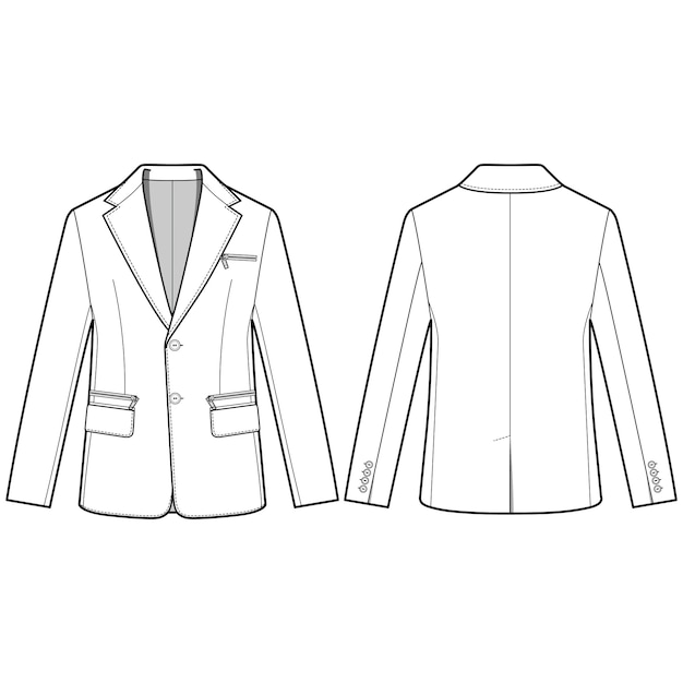 Jacket outer fashion flat sketch template | Premium Vector
