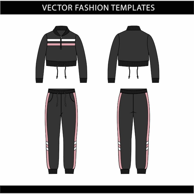 Premium Vector | Jacket and pants fashion flat sketch template, jogging ...