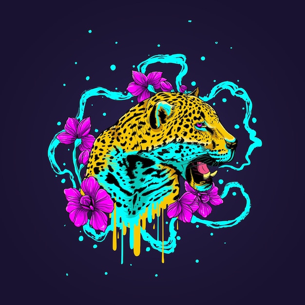 Premium Vector | Jaguar and flowers modern illustration