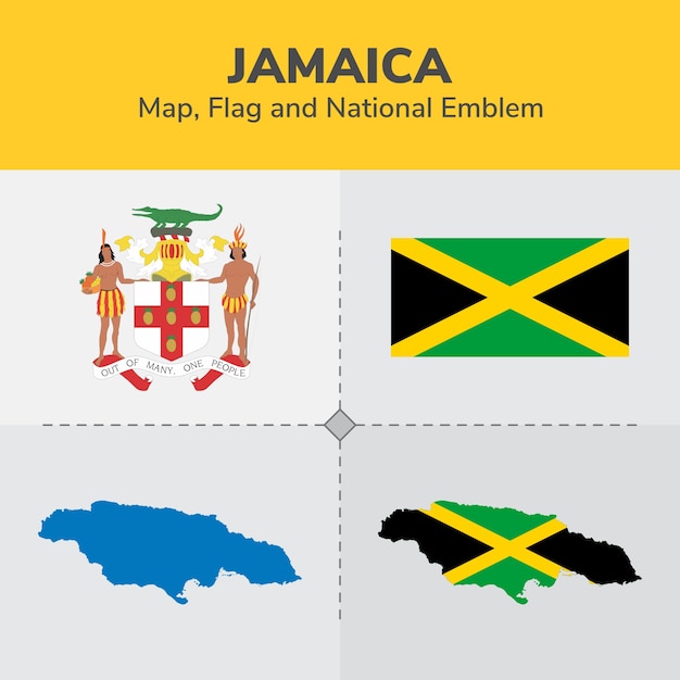 Premium Vector Jamaica Map Flag And National Emblem