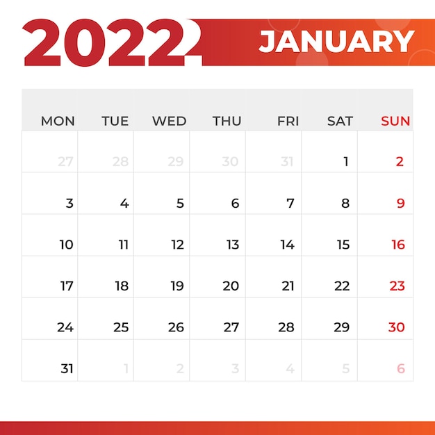 Premium Vector | January 2022 Calendar