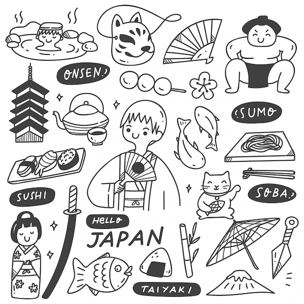 Premium Vector | Japan culture doodle set