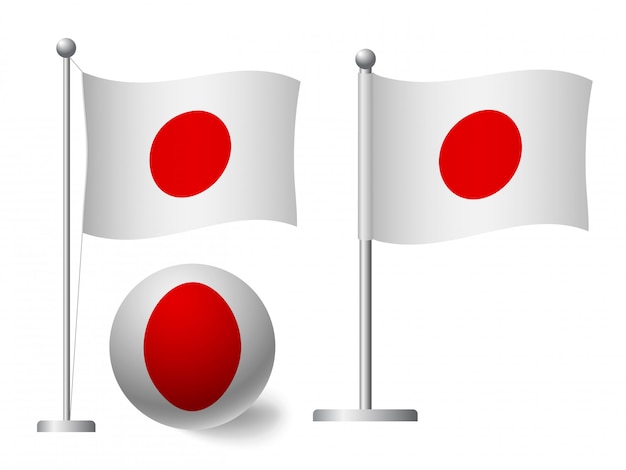 ポールとボールのアイコンに日本の国旗 プレミアムベクター