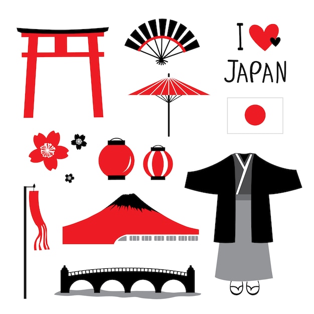 Japan flat icons design travel set | Premium Vector