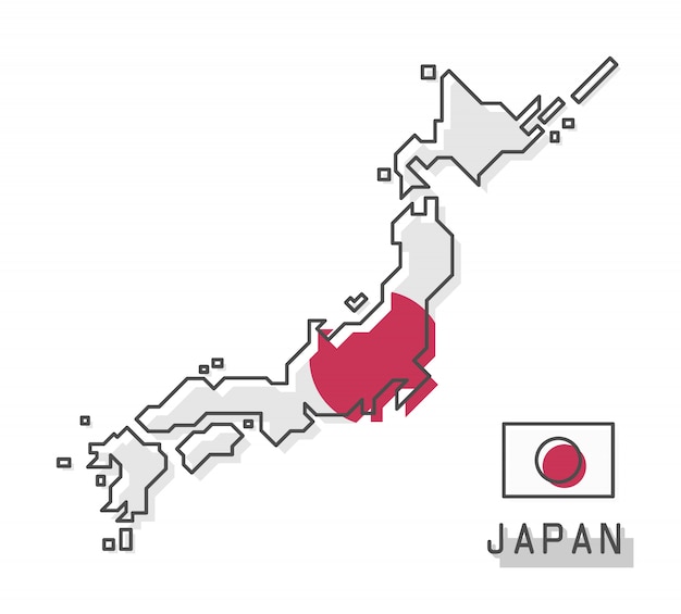 日本地図と国旗 プレミアムベクター