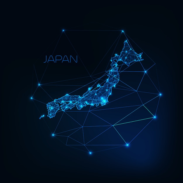 日本地図輝くシルエットアウトラインの星 プレミアムベクター