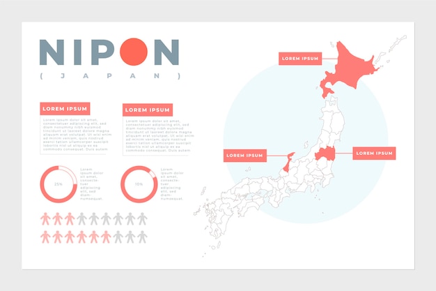 フラットなデザインで日本地図インフォグラフィック 無料のベクター