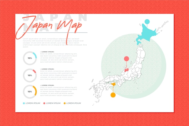 フラットなデザインで日本地図インフォグラフィック 無料のベクター