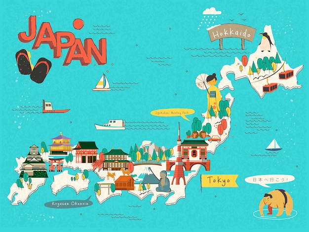 Premium Vector | Japan travel map design - let's go to japan in ...