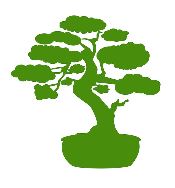 Premium Vector Japanese Bonsai Tree Green Logo Potted Tree Icon