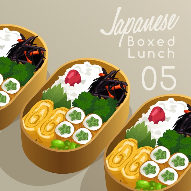 Premium Vector | Japanese boxed lunch set illustration