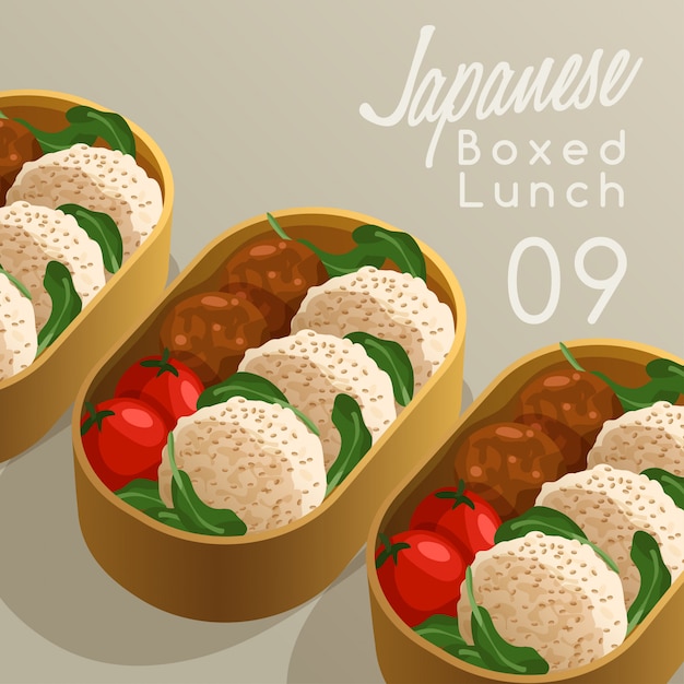 Premium Vector | Japanese boxed lunch set illustration