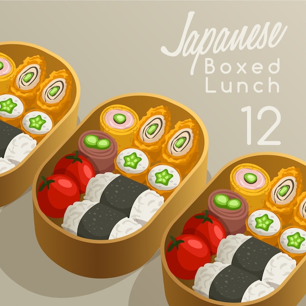 Premium Vector | Japanese boxed lunch set illustration