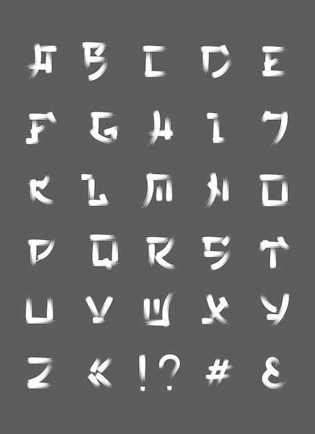 日本のブラシフォント 日本スタイルのベクトルフォント文字 日本のabc スタイルのアルファベット文字 日本のタイポグラフィイラスト 無料のベクター