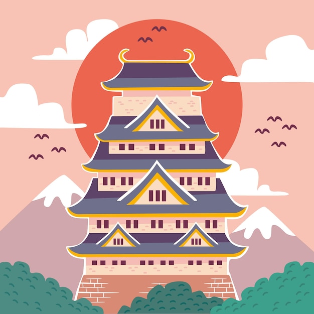 日本のお城のイラスト プレミアムベクター