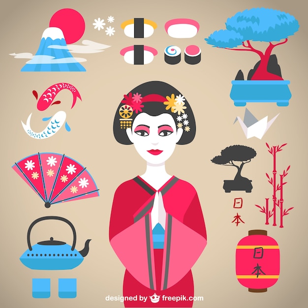 Japanese culture icons | Free Vector