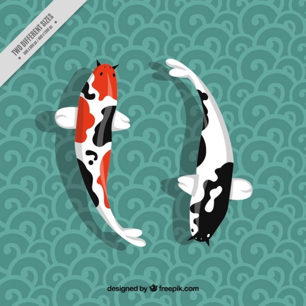 Japanese fishes on ornamental background