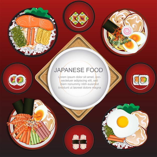 Premium Vector | Japanese food set