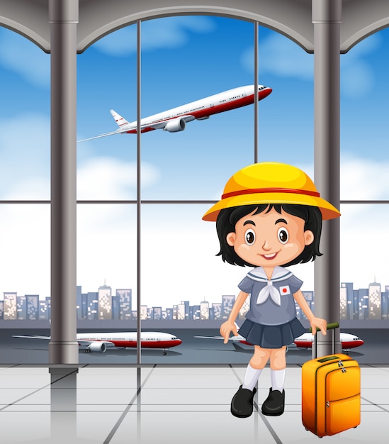 Premium Vector | Japanese girl at the airport terminal