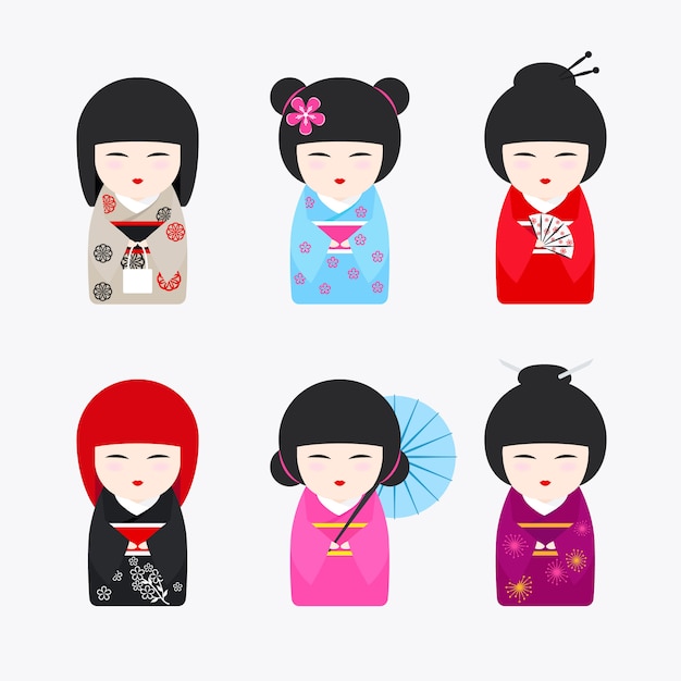 Premium Vector | Japanese kokeshi dolls icons