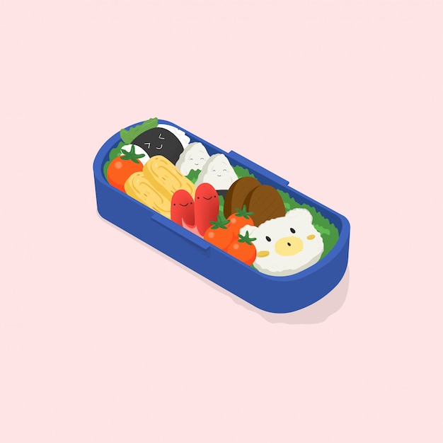 Premium Vector | Japanese lunch box, bento. funny cartoon food